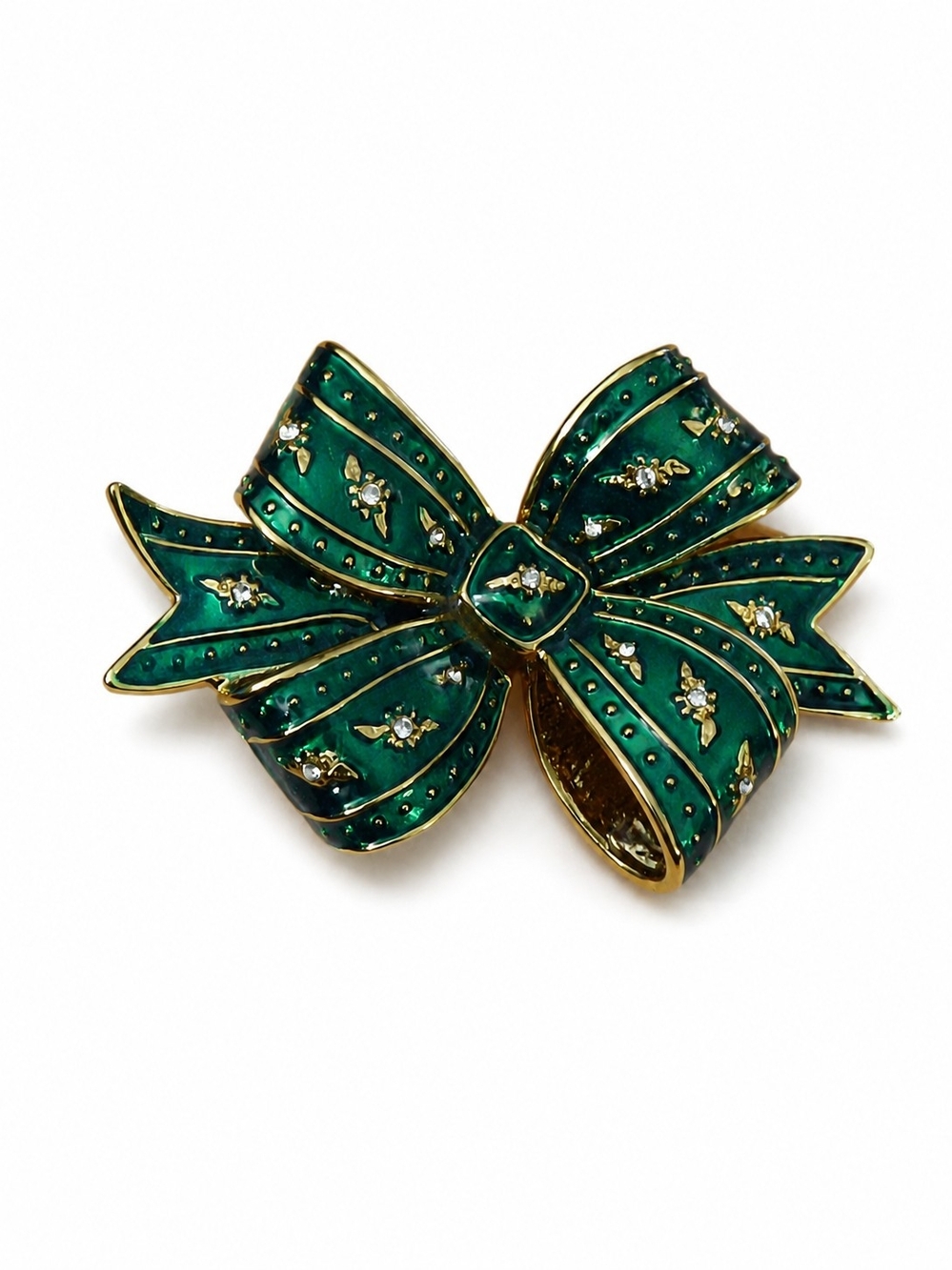 Joan Rivers Emerald Green Enamel Bow Brooch with Crystal Highlights